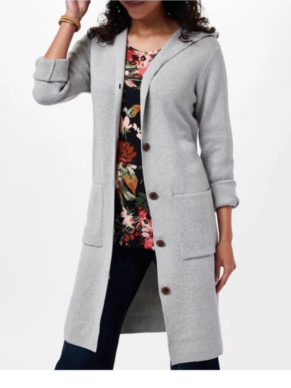 D&Co Petite Hooded Coatigan in Light Gray
